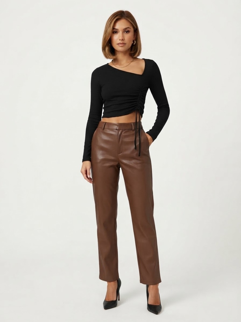 Princess Polly Crop Top Black Ribbed Stretchy Size 2 Y2K Retro